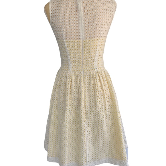 FRENCH CONNECTION Eyelet Dress with Yellow Contrast Underlay. Size:  2 - Picture 6 of 14